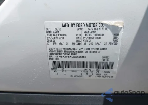 2016 Ford Explorer Limited from USA, damaged, VIN 1FM5K7F8XGGA45286